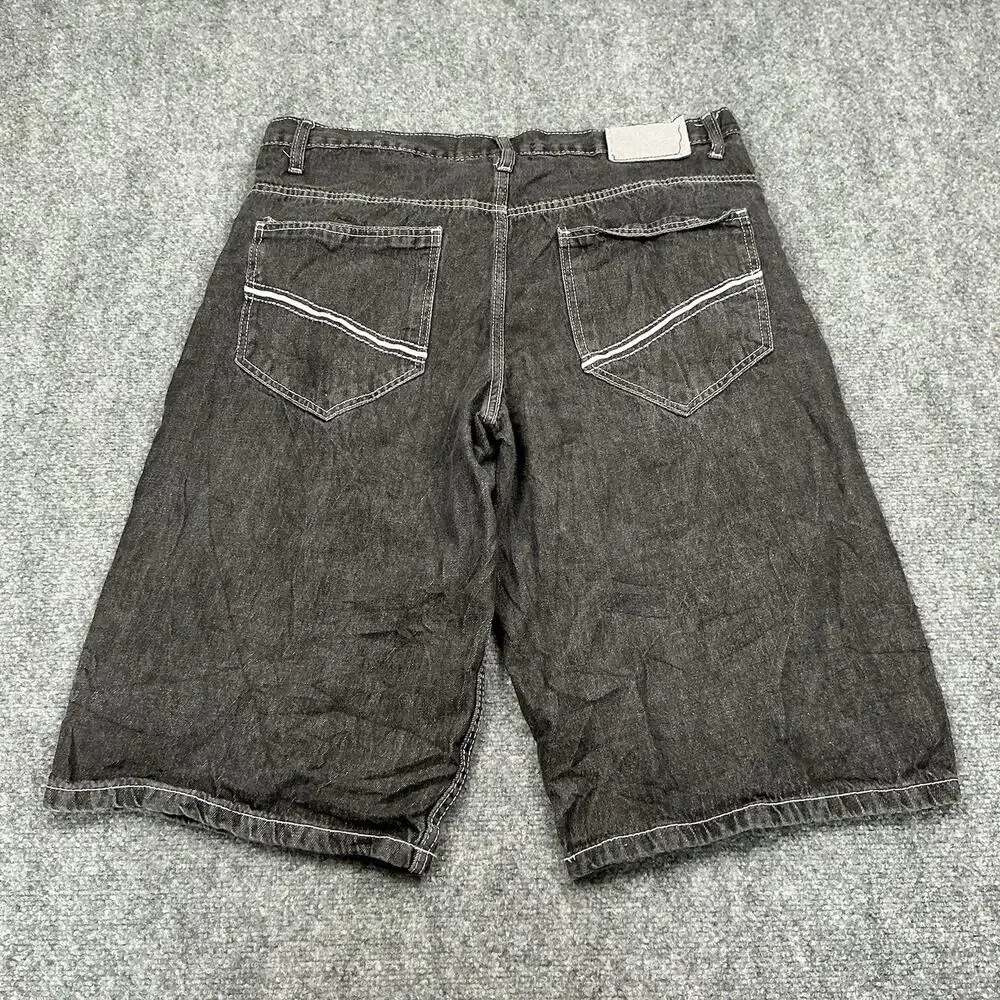 Y2K Jorts Shorts Black Grey Summer Baggy Hip Hop 100% Cotton Size 36